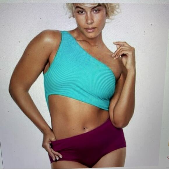 Cacique Sophie Teal Green Purple One Shoulder Swimsuit 18 - Picture 11 of 11